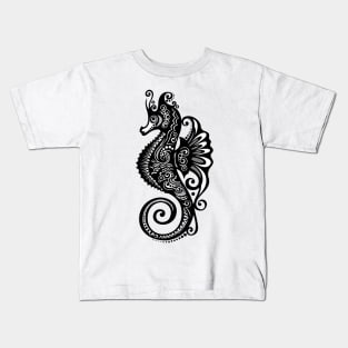 Black and White Print of Exotic Sea Horse Kids T-Shirt